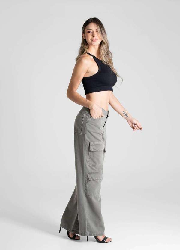 Sawary - Calça Sarja Sawary Wide Leg - 281087 Verde 3