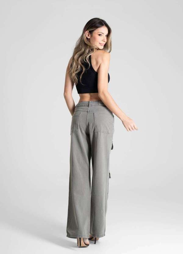 Sawary - Calça Sarja Sawary Wide Leg - 281087 Verde 4