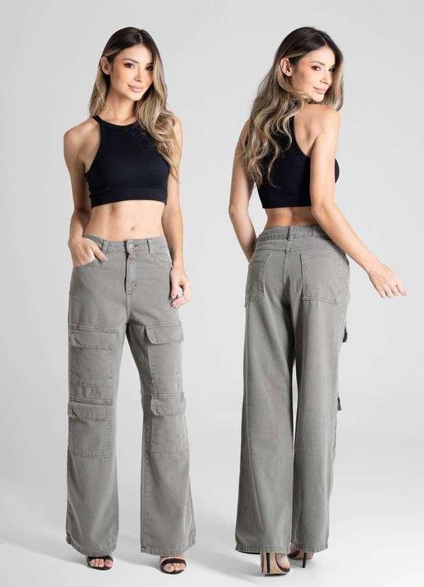 Sawary - Calça Sarja Sawary Wide Leg - 281087 Verde 6