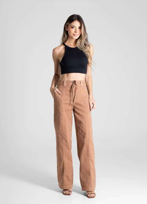 Sawary - Calça Sarja Sawary Wide Leg - 281121 Marrom 2