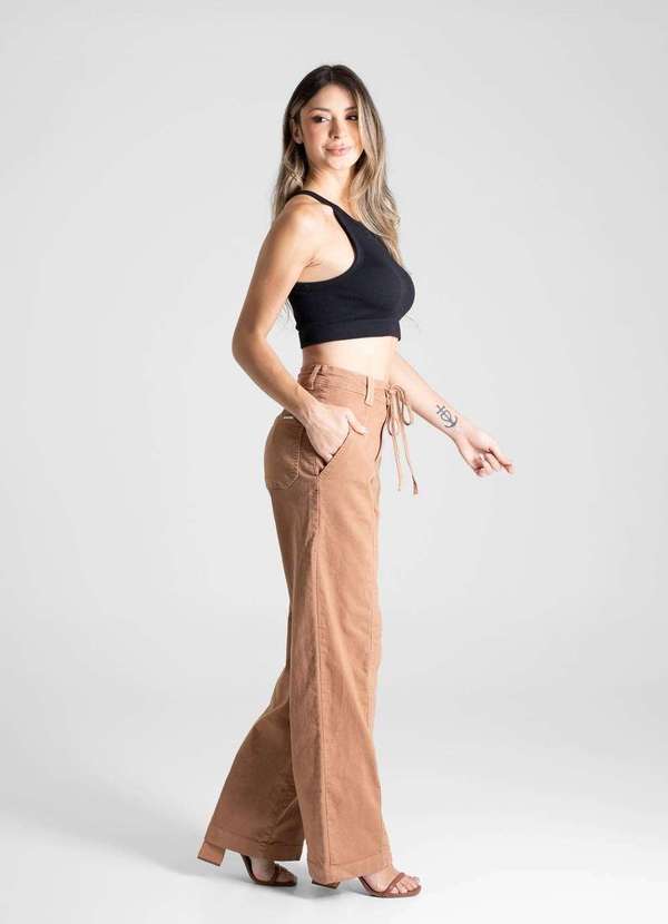 Sawary - Calça Sarja Sawary Wide Leg - 281121 Marrom 3