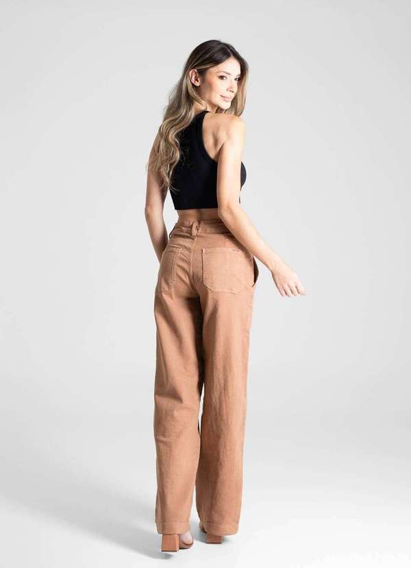 Sawary - Calça Sarja Sawary Wide Leg - 281121 Marrom 4