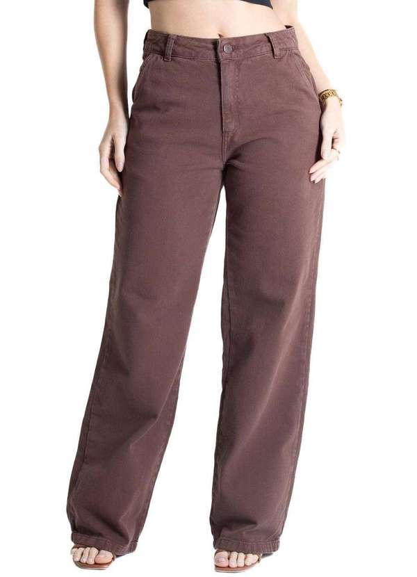 Sawary - Calça Sarja Sawary Wide Leg - 281142 Marrom