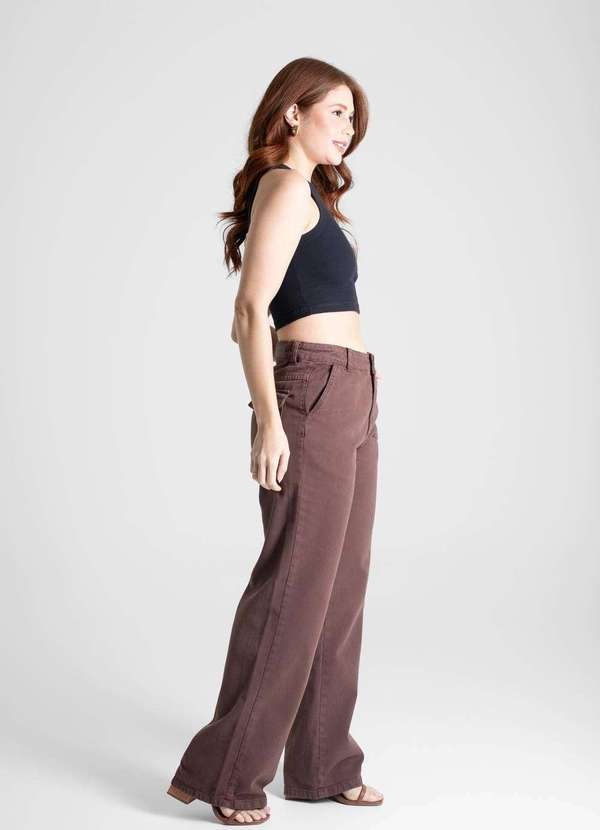 Sawary - Calça Sarja Sawary Wide Leg - 281142 Marrom 3