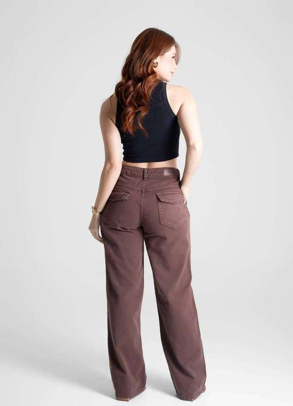 Sawary - Calça Sarja Sawary Wide Leg - 281142 Marrom 4