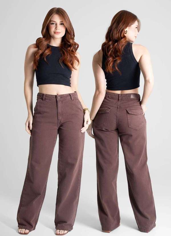 Sawary - Calça Sarja Sawary Wide Leg - 281142 Marrom 6