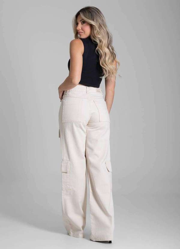 Sawary - Calça Sarja Sawary Wide Leg - 281285 Bege 4