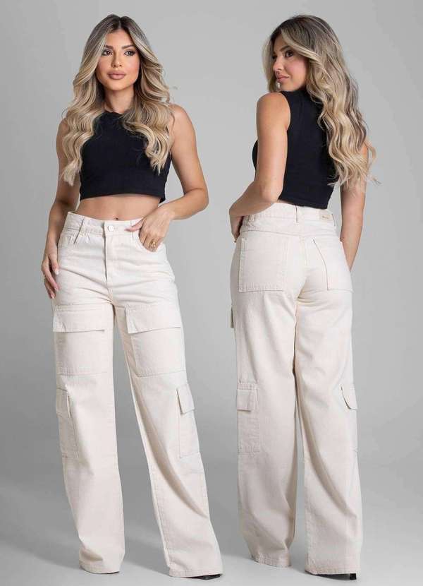 Sawary - Calça Sarja Sawary Wide Leg - 281285 Bege 6