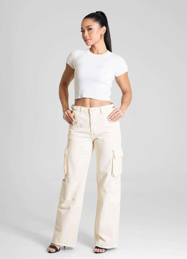 Sawary - Calça Sarja Sawary Wide Leg - 281529 Amarelo 2