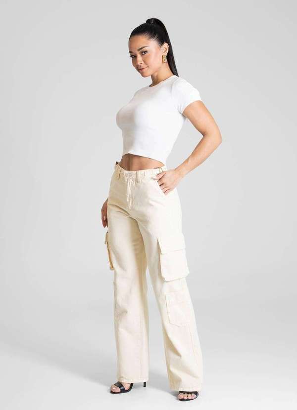 Sawary - Calça Sarja Sawary Wide Leg - 281529 Amarelo 3