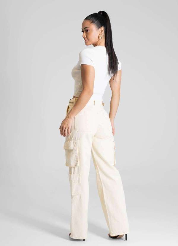 Sawary - Calça Sarja Sawary Wide Leg - 281529 Amarelo 4