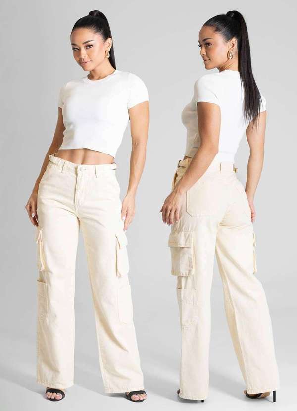 Sawary - Calça Sarja Sawary Wide Leg - 281529 Amarelo 5