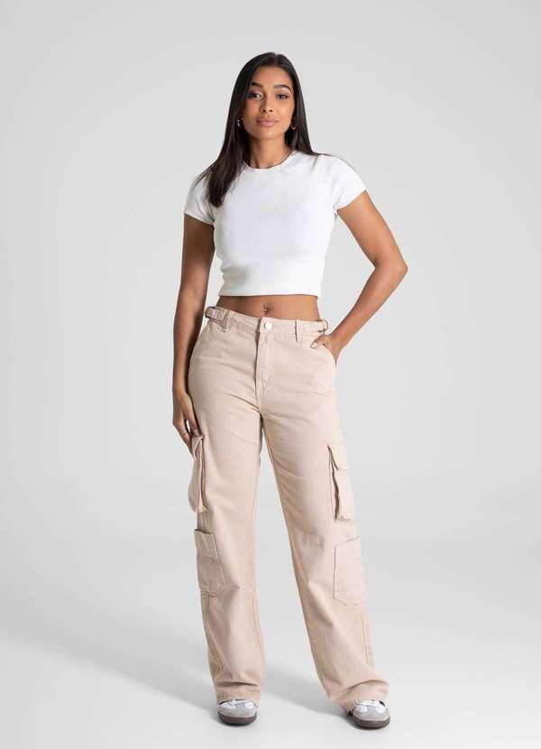 Sawary - Calça Sarja Sawary Wide Leg - 281532 Bege 2