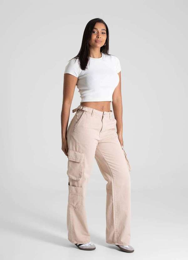 Sawary - Calça Sarja Sawary Wide Leg - 281532 Bege 3