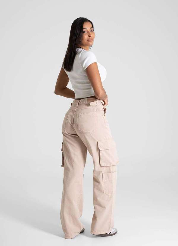 Sawary - Calça Sarja Sawary Wide Leg - 281532 Bege 4