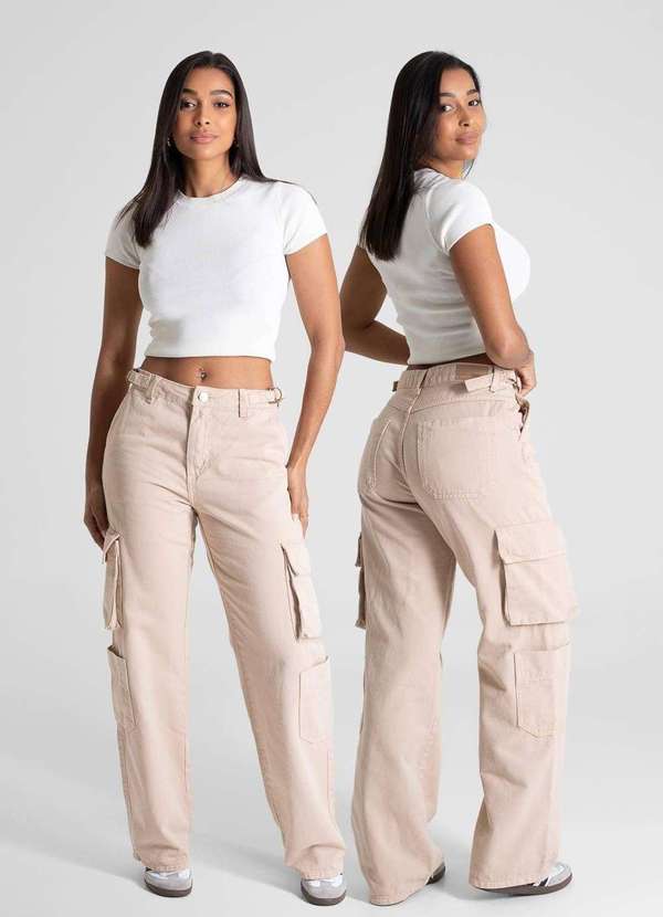 Sawary - Calça Sarja Sawary Wide Leg - 281532 Bege 6