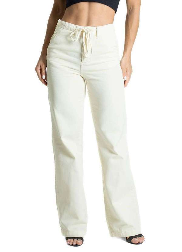 Sawary - Calça Sarja Sawary Wide Leg - 281585 Amarelo