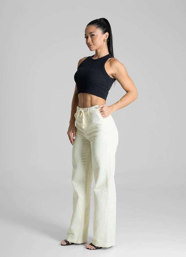 Sawary - Calça Sarja Sawary Wide Leg - 281585 Amarelo 3