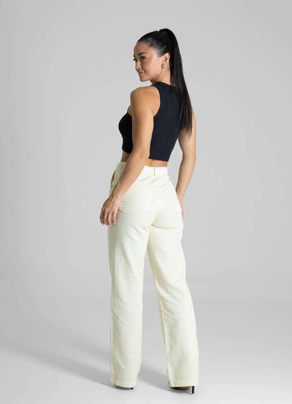 Sawary - Calça Sarja Sawary Wide Leg - 281585 Amarelo 4