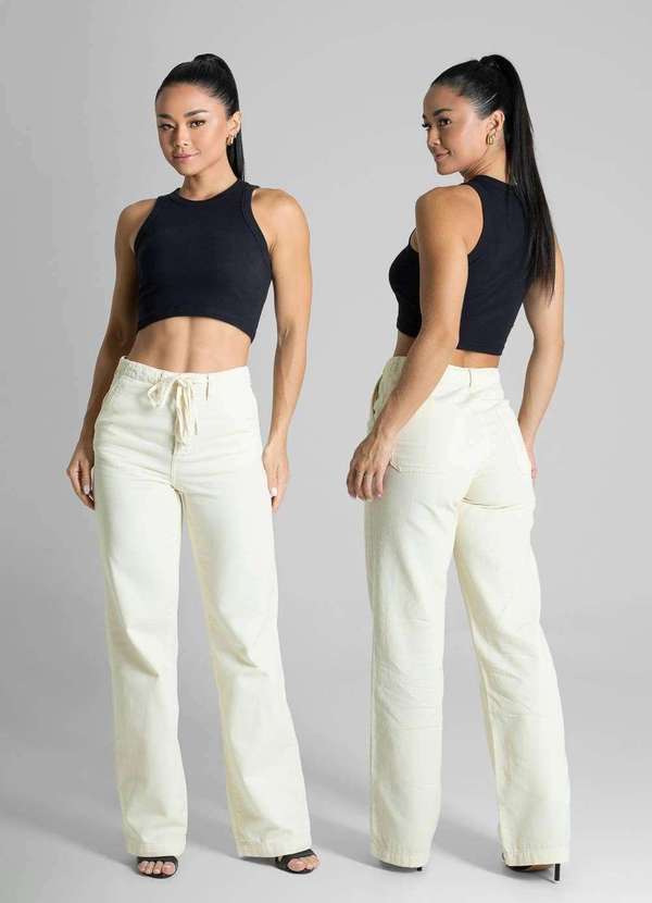 Sawary - Calça Sarja Sawary Wide Leg - 281585 Amarelo 6