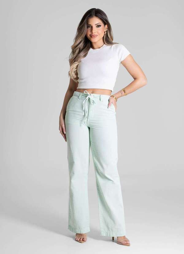 Sawary - Calça Sarja Sawary Wide Leg - 281778 Verde 2