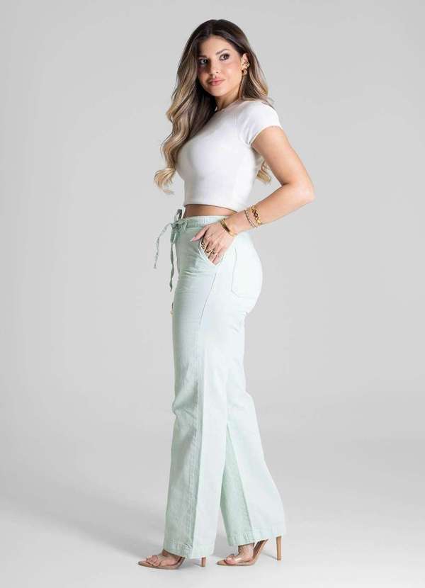 Sawary - Calça Sarja Sawary Wide Leg - 281778 Verde 3