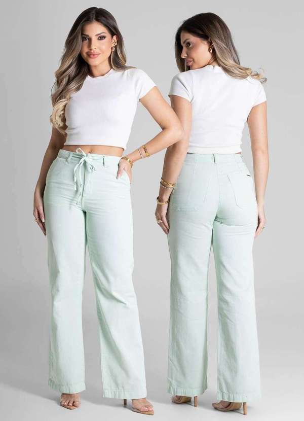Sawary - Calça Sarja Sawary Wide Leg - 281778 Verde 6