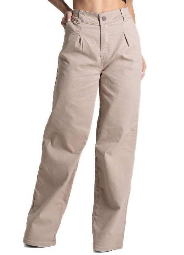 Sawary - Calça Sarja Sawary Wide Leg - 281825 Bege