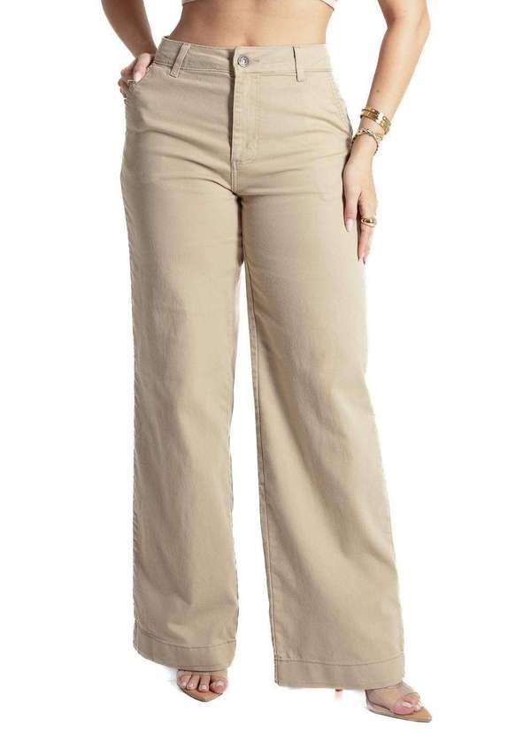 Sawary - Calça Sarja Sawary Wide Leg - 281835 Bege