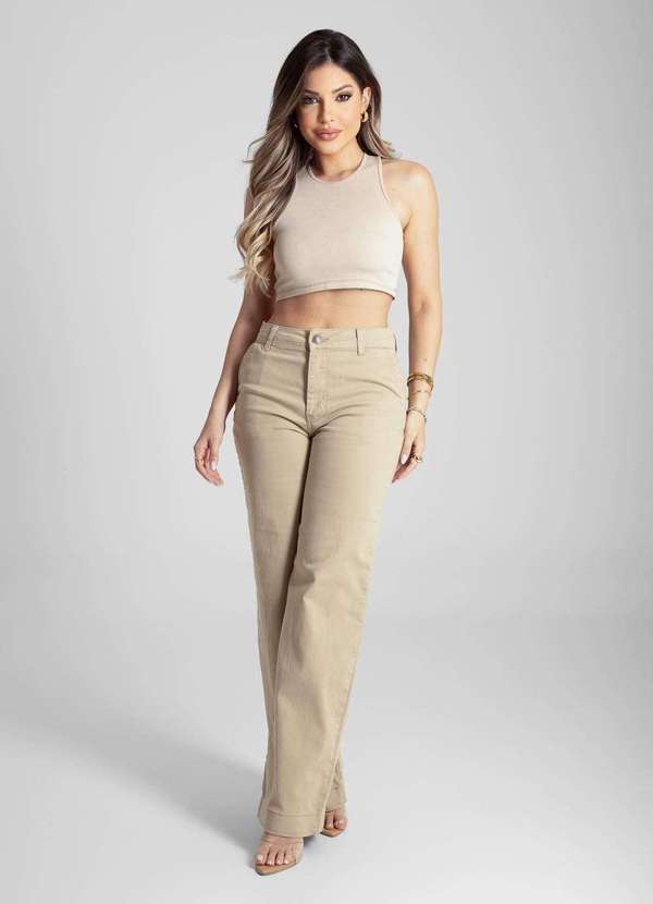 Sawary - Calça Sarja Sawary Wide Leg - 281835 Bege 2