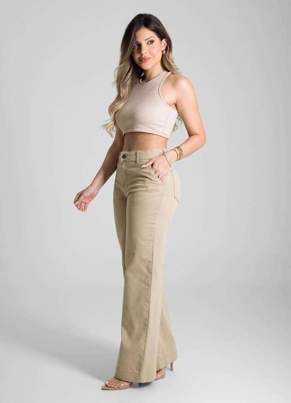 Sawary - Calça Sarja Sawary Wide Leg - 281835 Bege 3