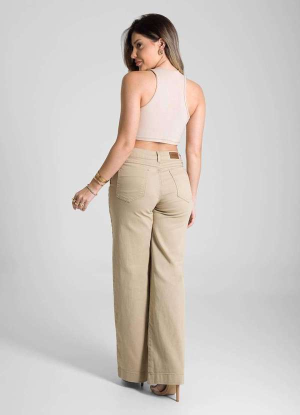 Sawary - Calça Sarja Sawary Wide Leg - 281835 Bege 4