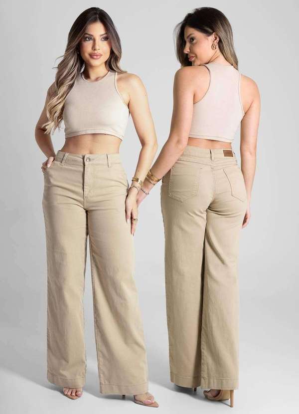 Sawary - Calça Sarja Sawary Wide Leg - 281835 Bege 6