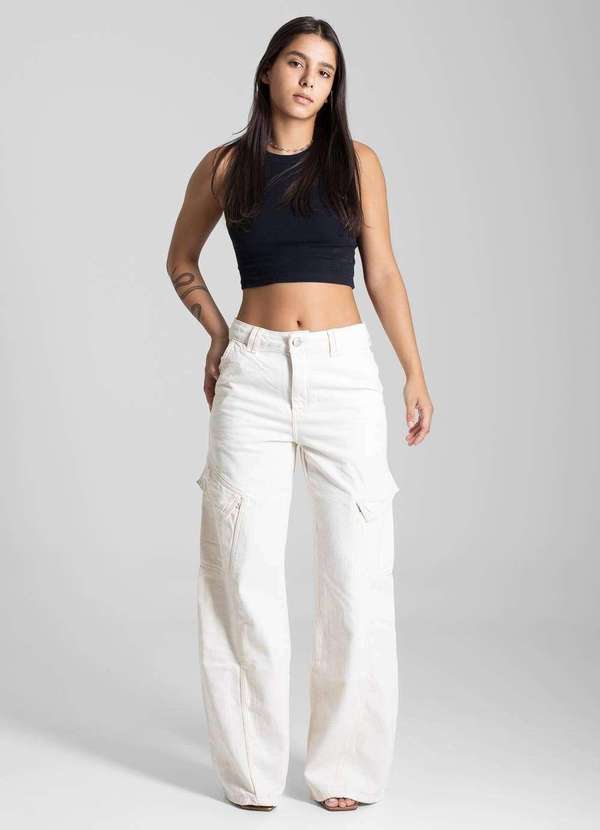 Sawary - Calça Sarja Sawary Wide Leg - 281870 Bege 2