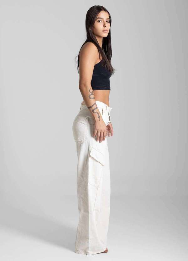 Sawary - Calça Sarja Sawary Wide Leg - 281870 Bege 3