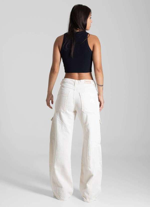 Sawary - Calça Sarja Sawary Wide Leg - 281870 Bege 4