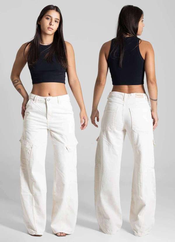 Sawary - Calça Sarja Sawary Wide Leg - 281870 Bege 6