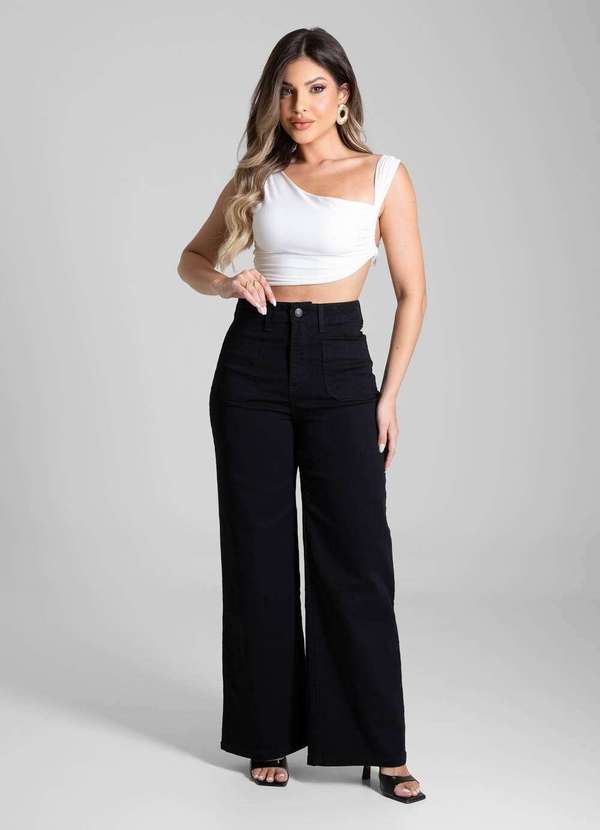 Sawary - Calça Sarja Sawary Wide Leg - 281878 Preto 2