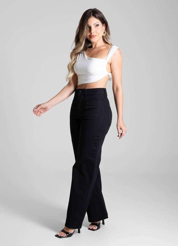 Sawary - Calça Sarja Sawary Wide Leg - 281878 Preto 3