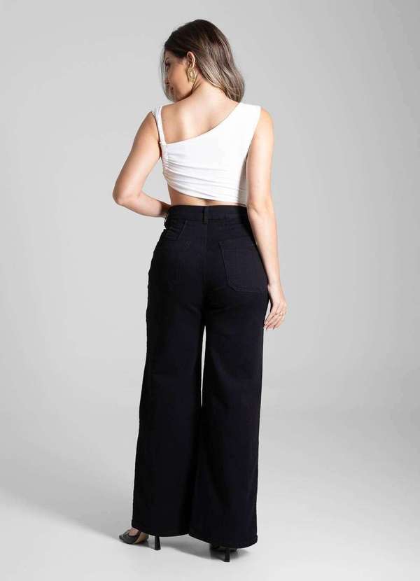 Sawary - Calça Sarja Sawary Wide Leg - 281878 Preto 4