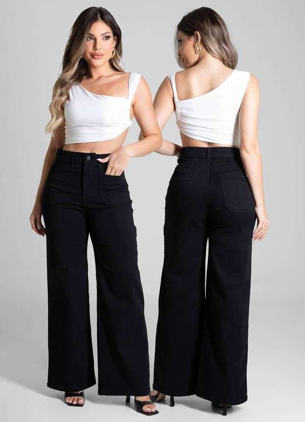 Sawary - Calça Sarja Sawary Wide Leg - 281878 Preto 6