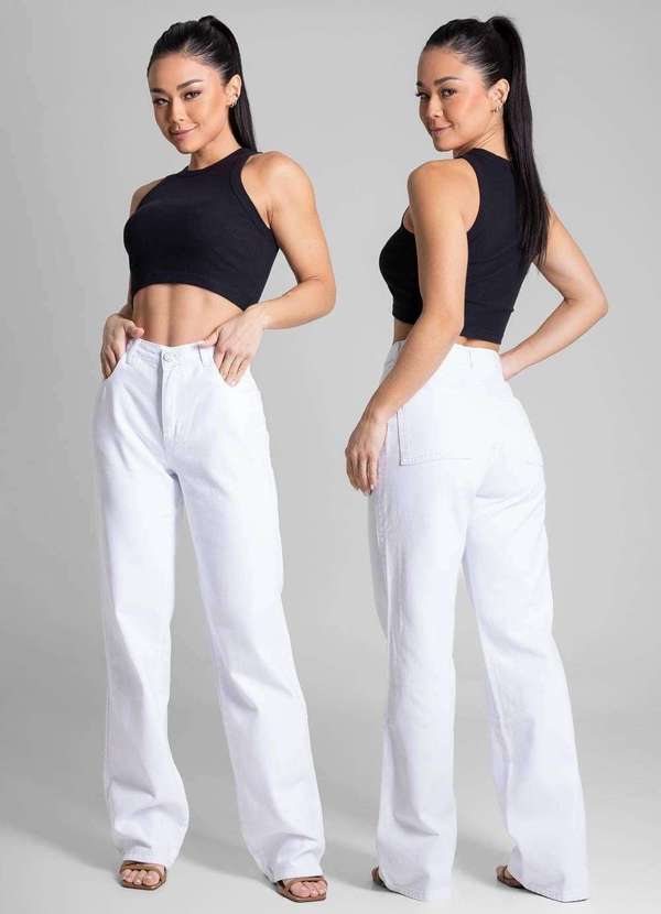 Sawary - Calça Sarja Sawary Wide Leg - 281913 Branco 6