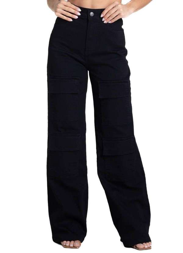 Sawary - Calça Sarja Sawary Wide Leg - 281947 Preto