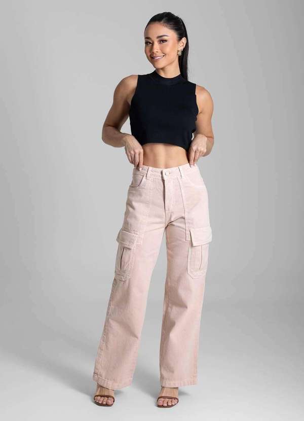 Sawary - Calça Sarja Sawary Wide Leg - 282296 Rosa 2