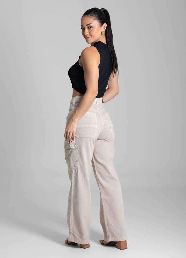 Sawary - Calça Sarja Sawary Wide Leg - 282297 Bege 4