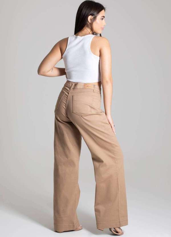 Sawary - Calça Sarja Sawary Wide Leg Bege 3