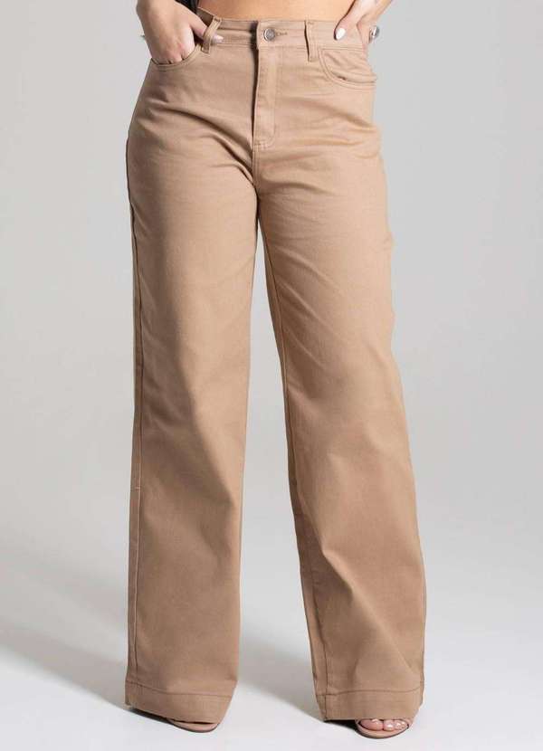 Sawary - Calça Sarja Sawary Wide Leg Bege 5