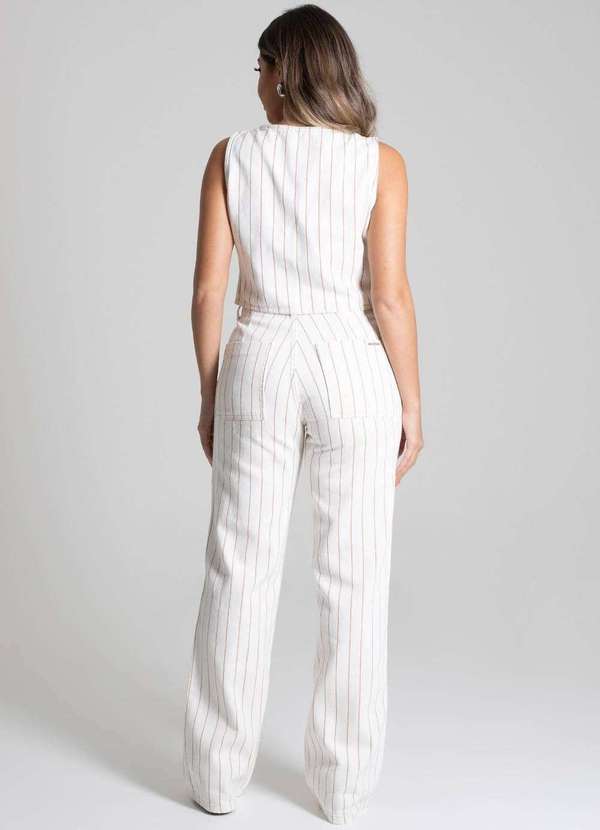 Sawary - Calça Sarja Sawary Wide Leg Bege 5