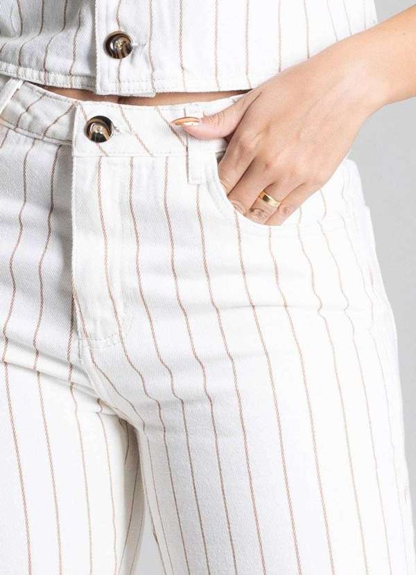 Sawary - Calça Sarja Sawary Wide Leg Bege 6