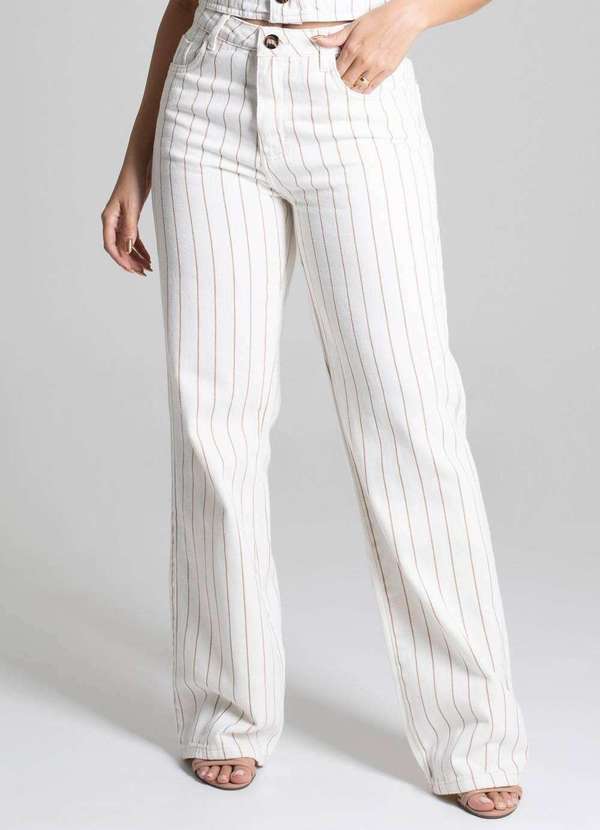 Sawary - Calça Sarja Sawary Wide Leg Bege 7